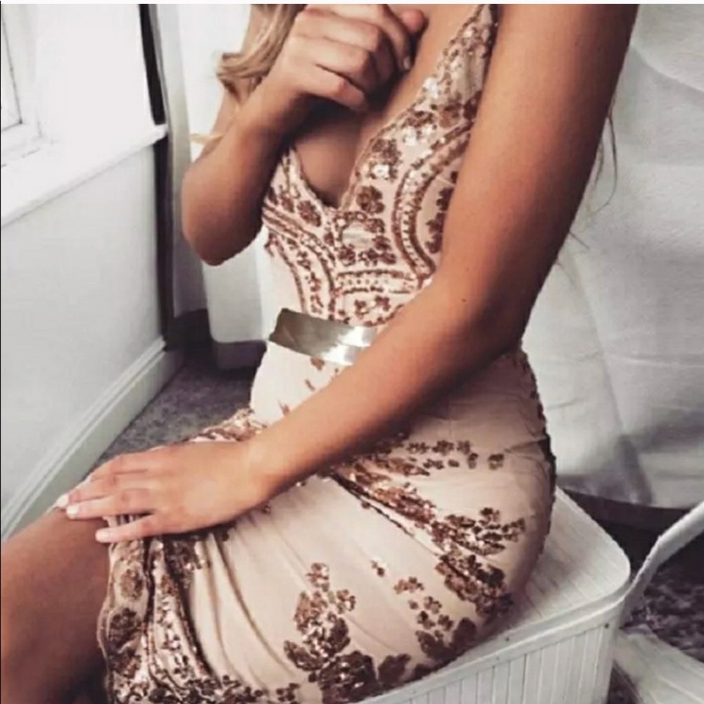 Rose gold sequin mini dress